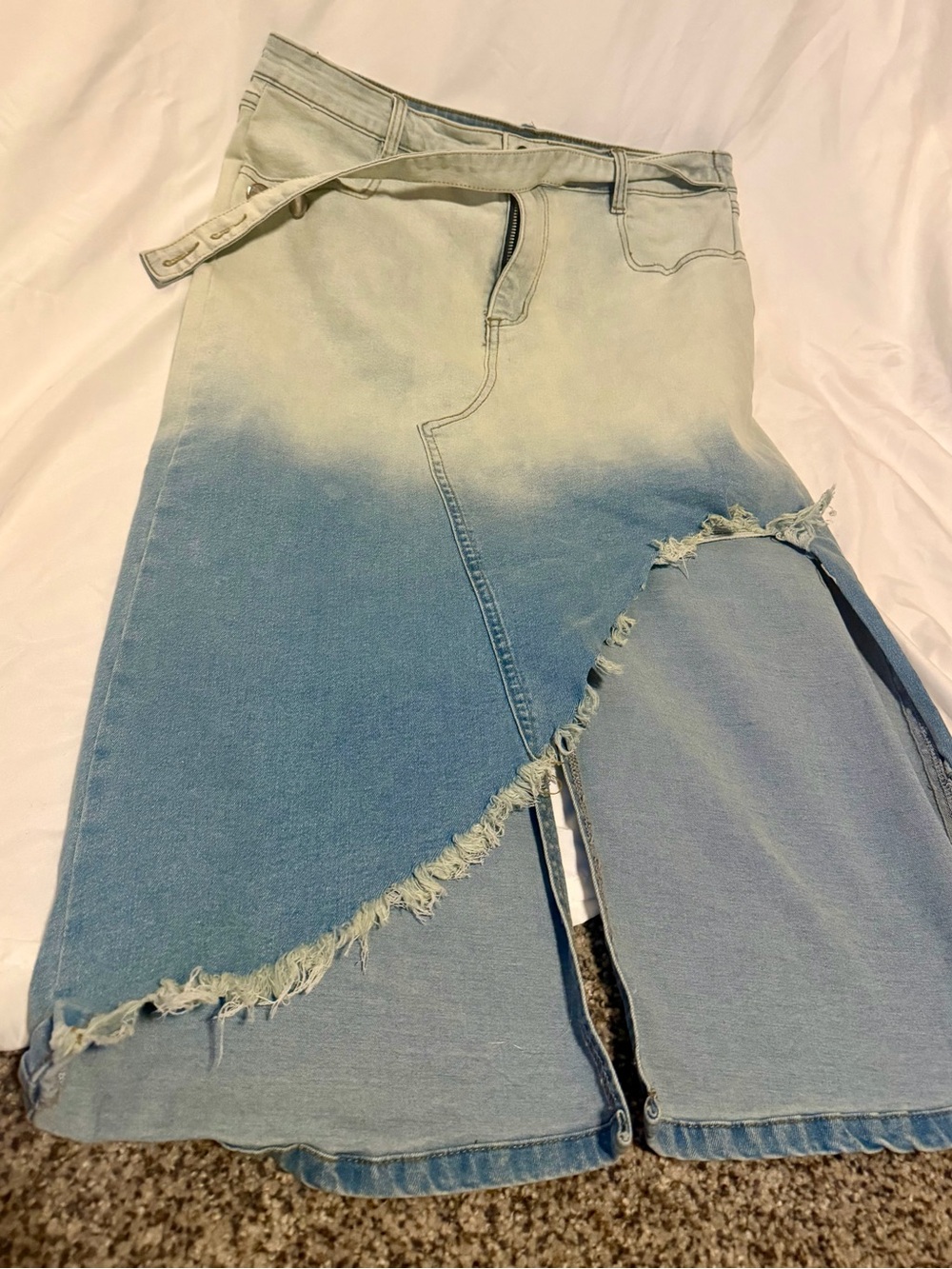 Light Blue Ombre Denim Skirt with Front Slit